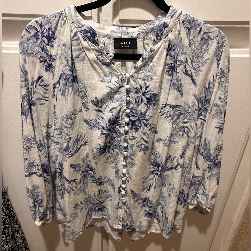 Vici Blue and White Floral Blouse